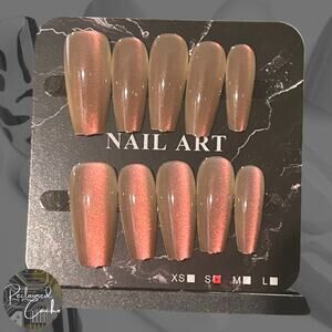 Iridescent Long Coffin Press On Nails  - Size Small